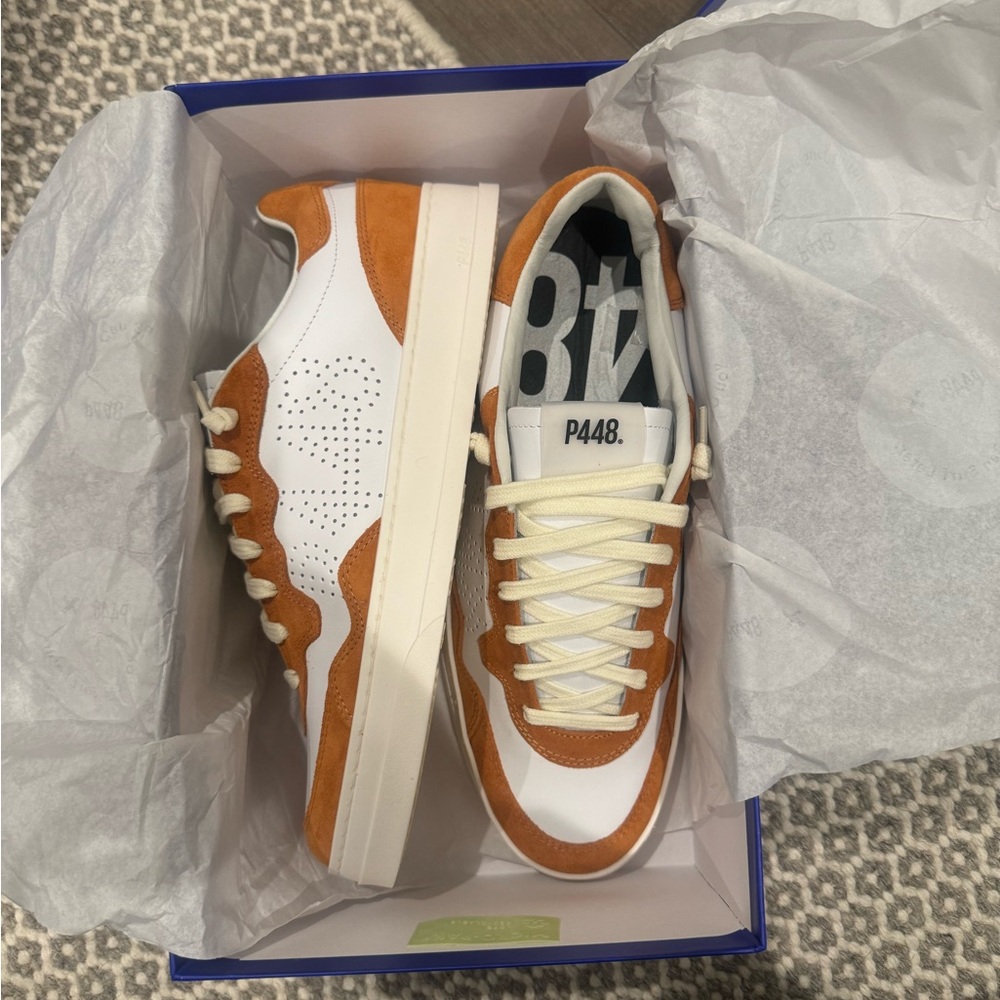 P448 Women's White and Orange Sneakers